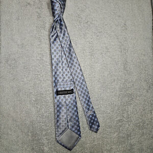Vtg Countess Mara Silk Tie Blue Gray Geometric Square Woven Crown Logo Designer